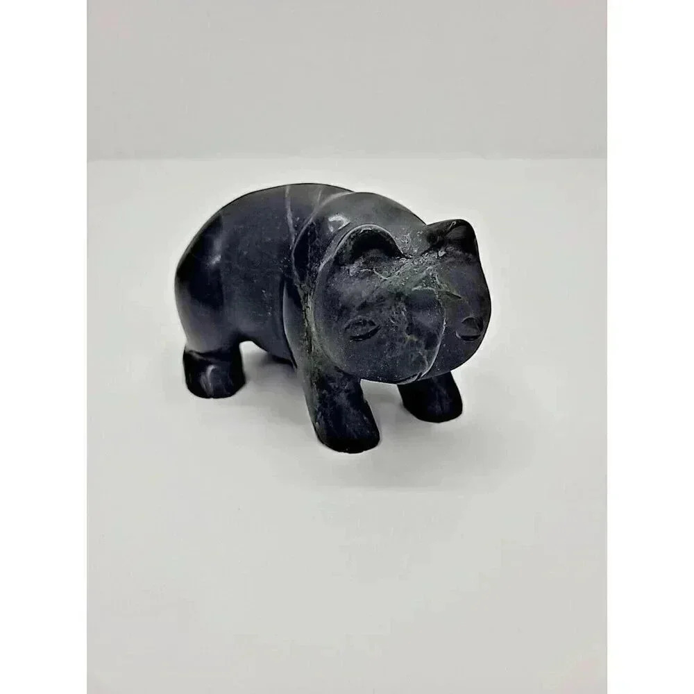 Vintage Carved Black Onyx Panda Statue Figurine Shelf Sitter Paperweight